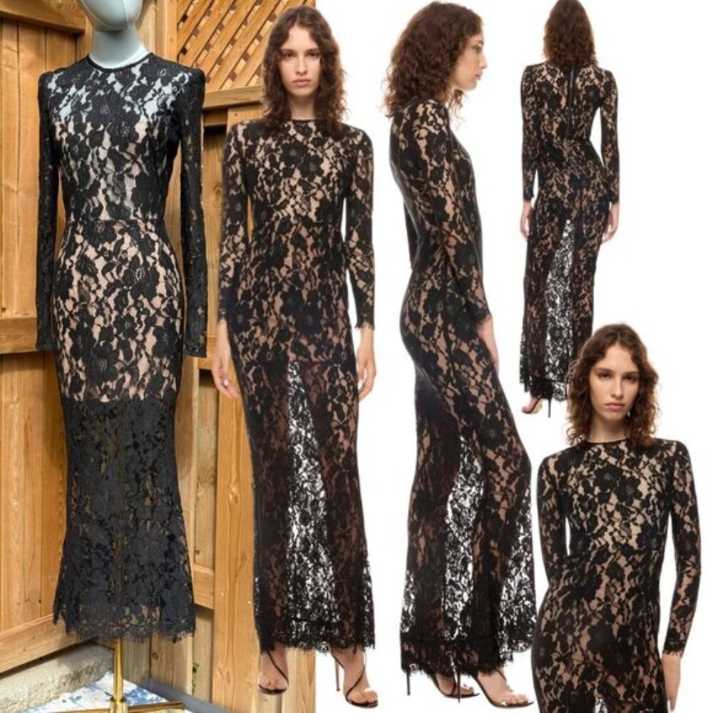 🆕 BRONX & BANCO 🧿 NWOT Colette Noir Black Lace Gown, Sz XS US 2